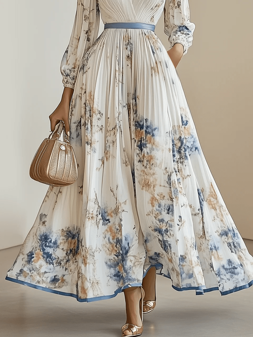 Amalia | White Floral Chiffon Balloon Sleeve Maxi Dress