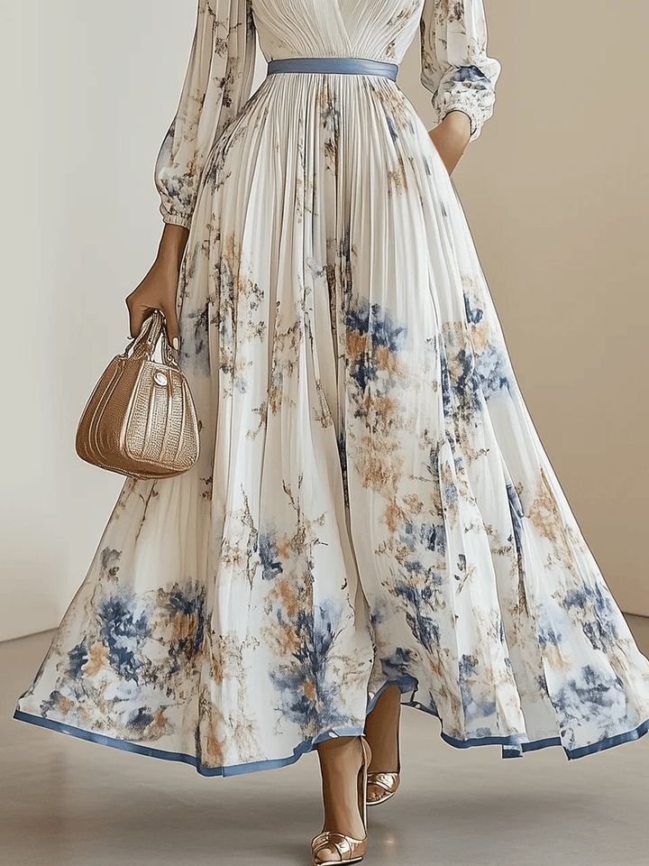 Amalia | White Floral Chiffon Balloon Sleeve Maxi Dress