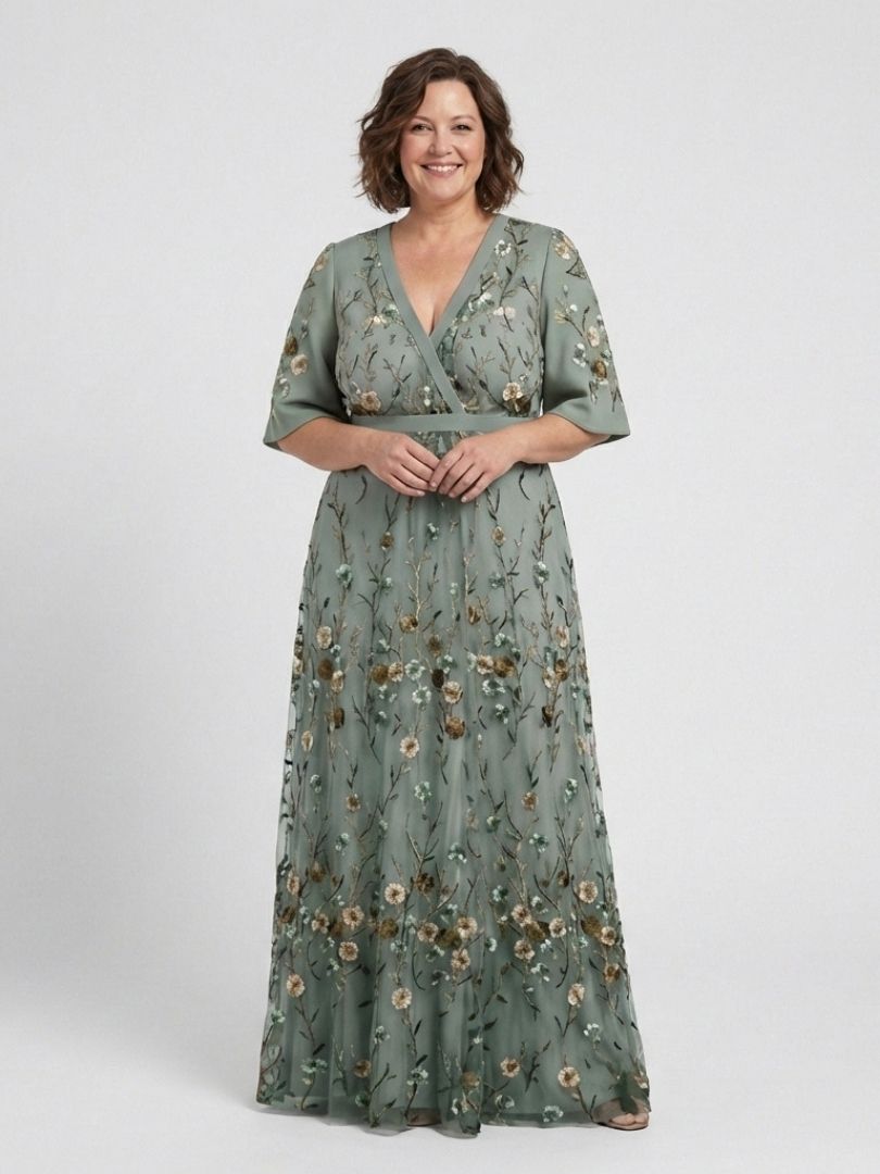 Élodie – Long Floral Dress with V-Neck