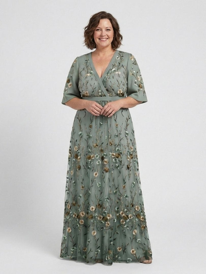 Élodie – Long Floral Dress with V-Neck