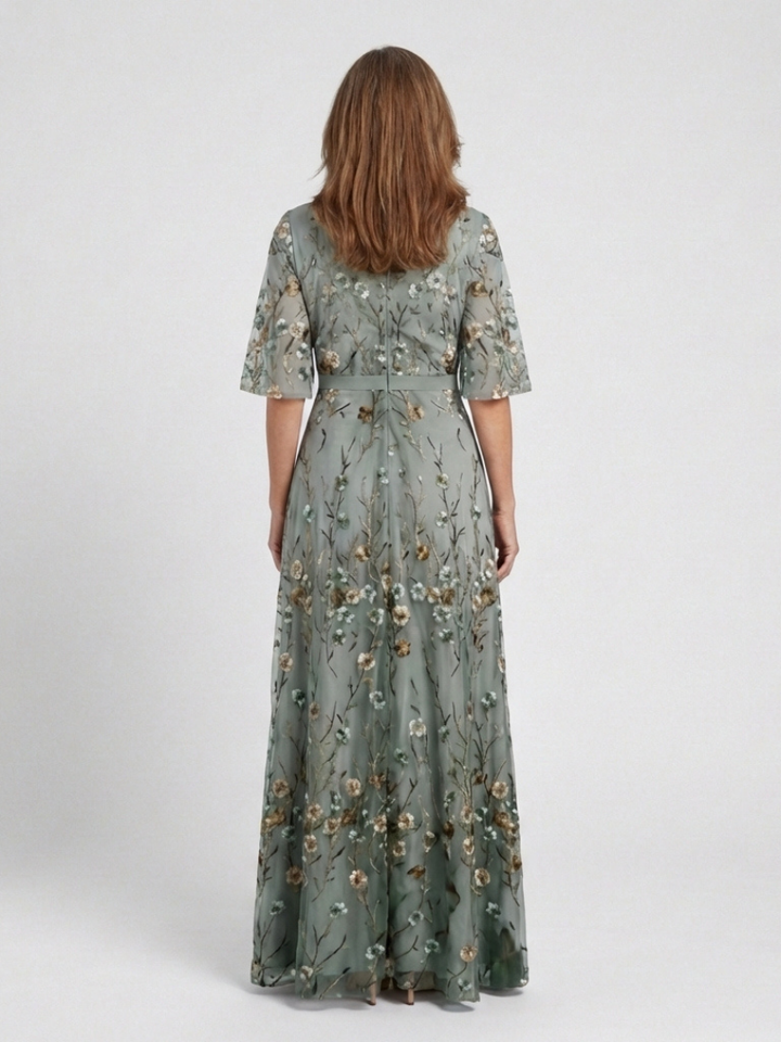 Élodie – Long Floral Dress with V-Neck