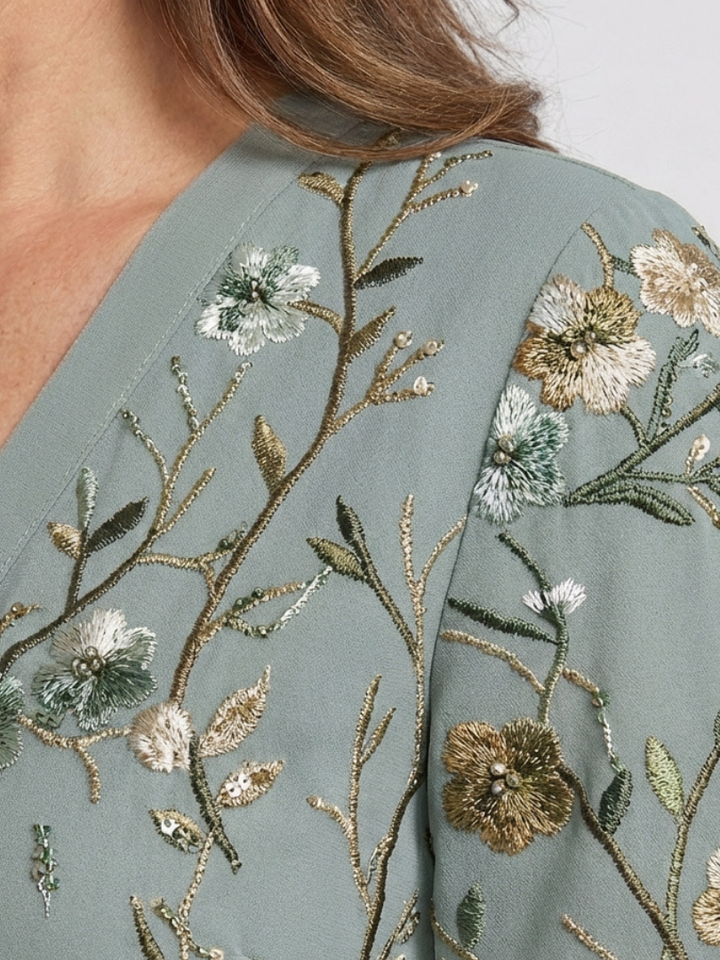 Élodie – Long Floral Dress with V-Neck