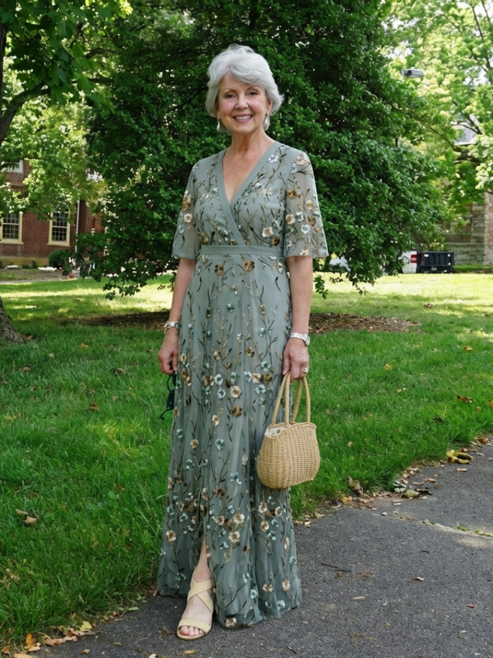 Élodie – Long Floral Dress with V-Neck