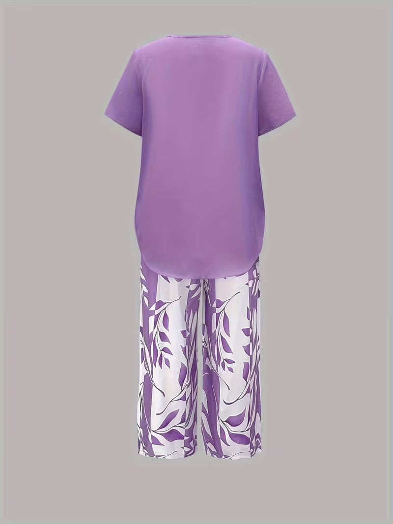 Avy™ | Casual Leaf Print Two-Piece Set