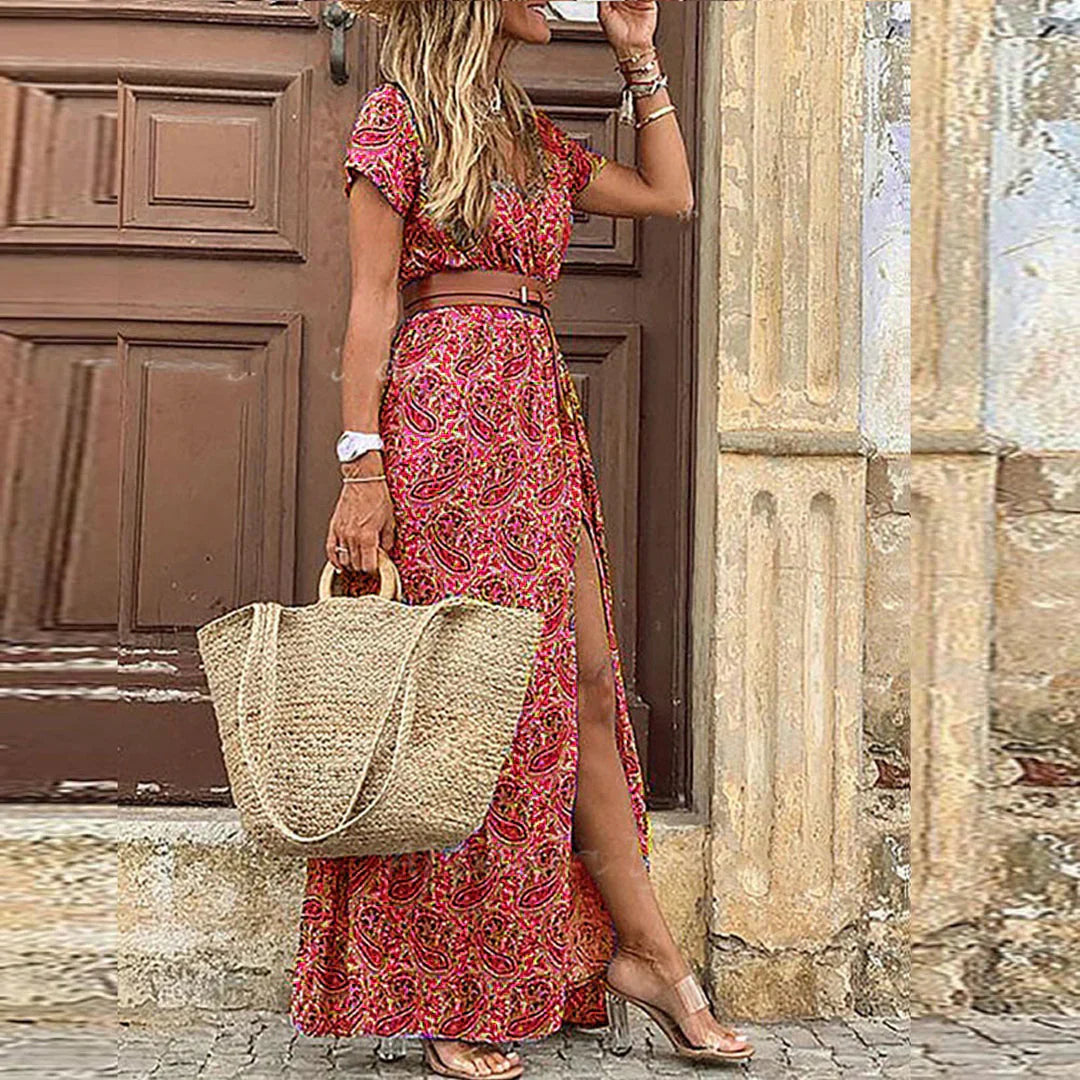 Justine™ – Long Bohemian Flowing Dress with Belt